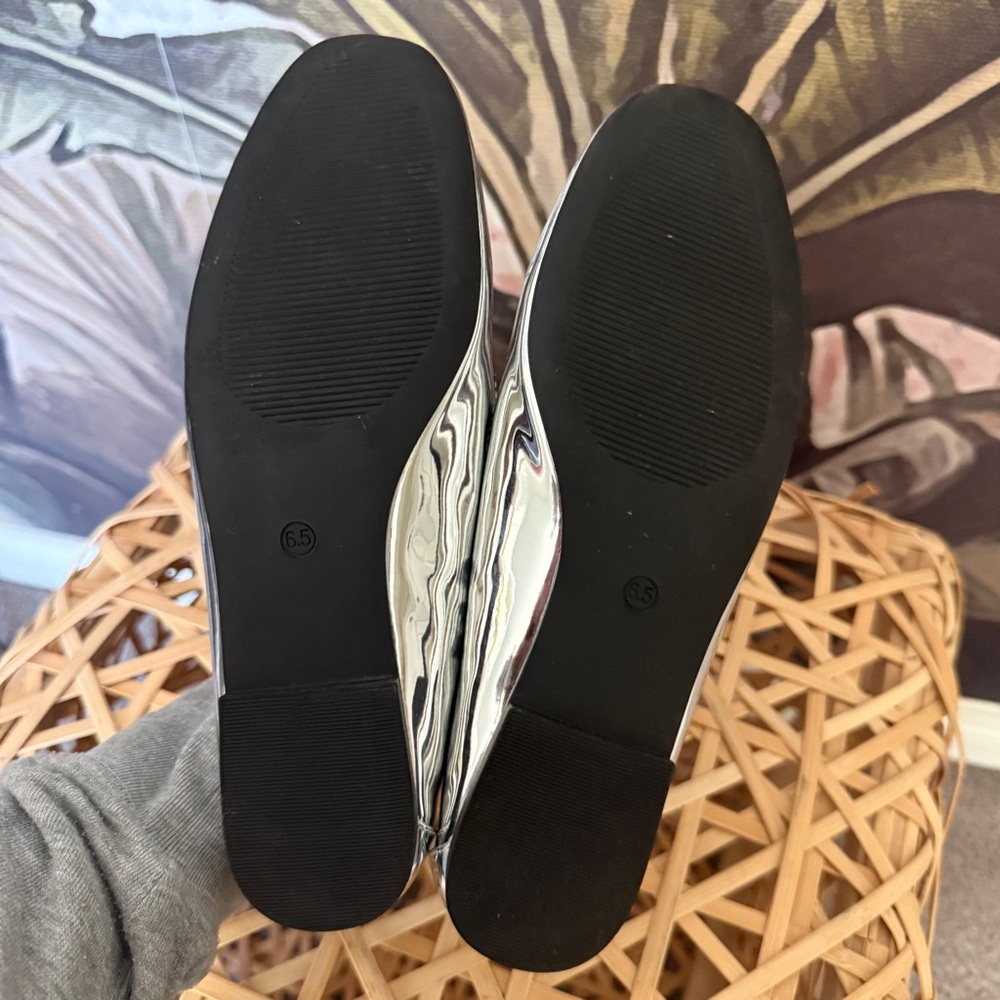 Steve Madden Alisah Silver Foil Flat Shoes metallic Mary Jane ballet flats - Picture 7 of 8